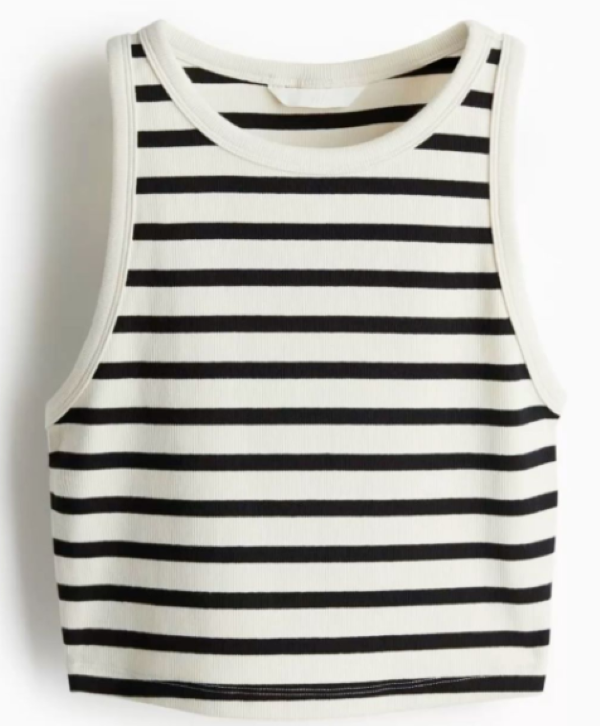 Girls Black & White Stripe Regular Fit Tank Top.