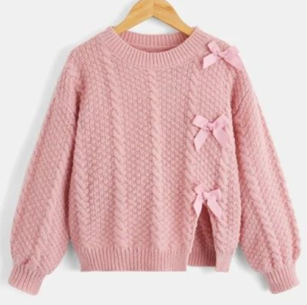 Girl's Cable Knit Long Sleeve Pullover Sweater.