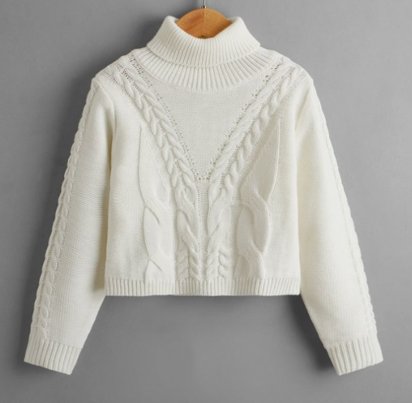 Girls Cable Knit Turtleneck Pullover Jumper