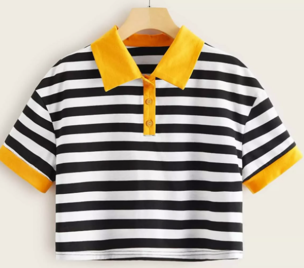 Girls Crop Short Sleeve Contrast Polo Shirt.