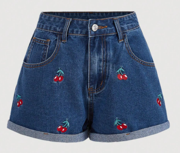 Girl's Embroidery Regular Denim Shorts.