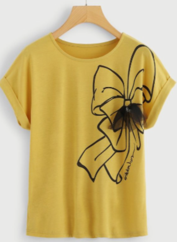 Girls Graphic Sleeve Roll T-shirt.
