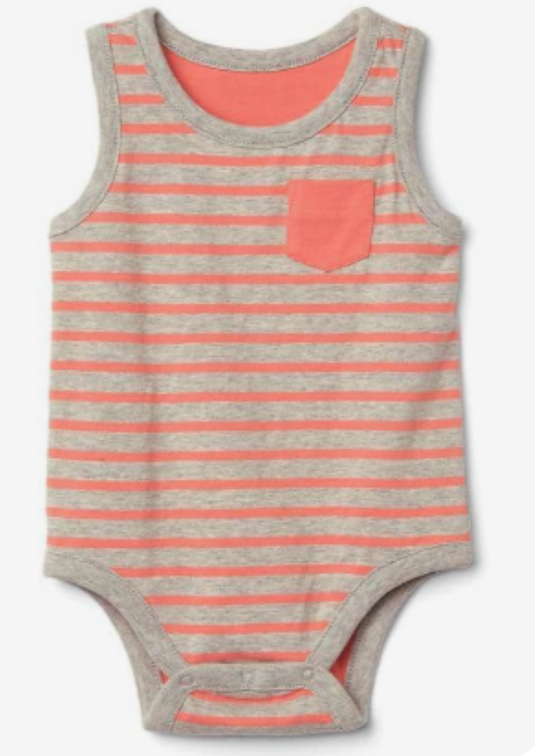Kid's SleevelessStripe Contrast Chest Pocket Romper.