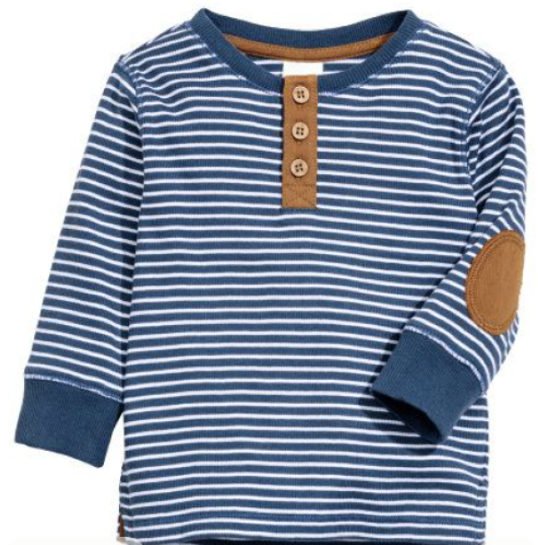Toddler's T-neck Stripe Elbow Patch T-shirt.